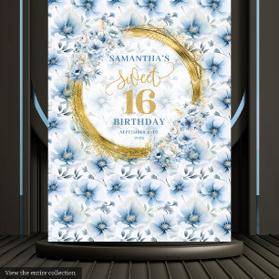 Personalised Dusty Blue Sweet Sixteen Gold Glitter Tapestry