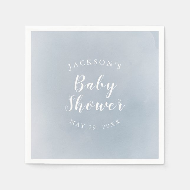 Personalised Dusty Blue Watercolor Baby Shower Napkin (Front)