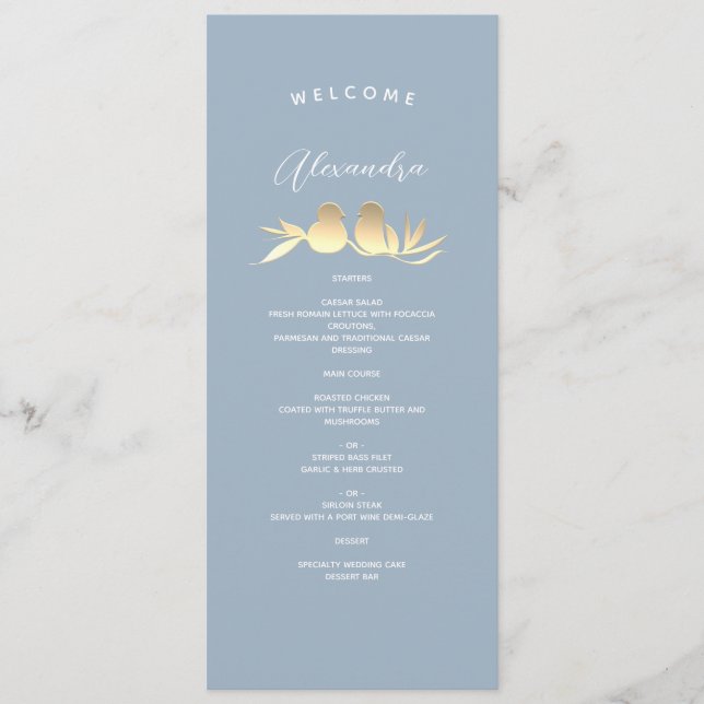 Personalised Dusty Blue Wedding Menu (Front)