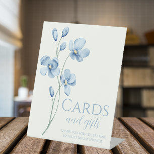 Personalised Dusty Blue Wildflower Bridal Shower Pedestal Sign