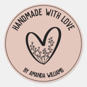 Personalised Dusty Pink Handmade with Love Classic Round Sticker