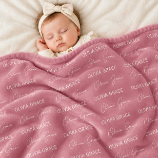 Personalised Dusty Rose Baby Name Nursery Blanket