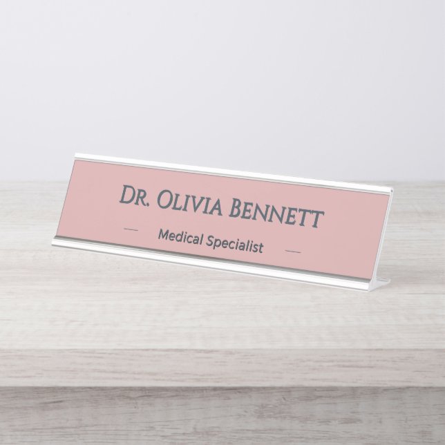 Personalised Dusty Rose Charcoal Name Gift Desk Name Plate (Front)