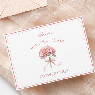 Personalised Dusty Rose Hydrangea Bow Flower Girl Card