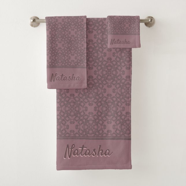 Personalised Dusty Rose Pattern Bath Towel Set (Insitu)