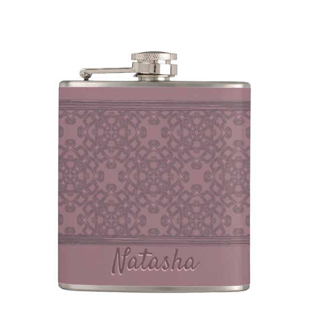 Personalised Dusty Rose Pattern Hip Flask (Front)