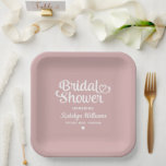 Personalised Dusty Rose Wedding Bridal Shower Paper Plate<br><div class="desc">Elegant custom wedding paper party plates feature a modern calligraphy script "Bridal Shower" design with cute heart accent. Personalise with the bride’s name and Future Mrs. name who the event is honouring. Clean and simple design. Note,  the dusty rose pink and white colour scheme can be modified.</div>