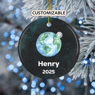 Personalised Earth Ornament, Solar System, Planet Ceramic Tree Decoration
