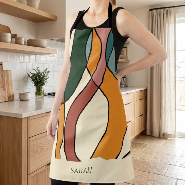 Personalised Earthy Abstract Kitchen Apron (Custom Name Boho Abstract Earthy Modern Kitchen Apron)