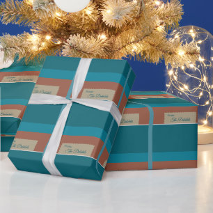 Personalised Earthy Tones and Blue Christmas Stamp Wrapping Paper