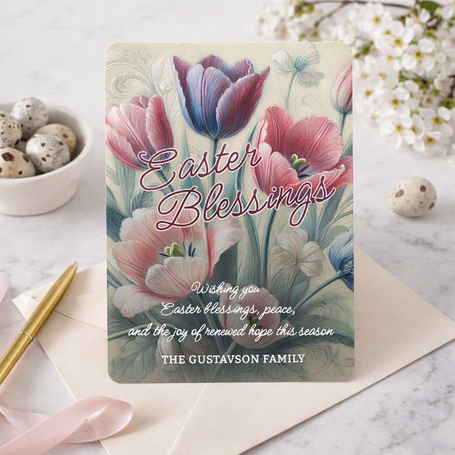 Personalised Easter Blessings Tulips Floral Card (Creator Uploaded)