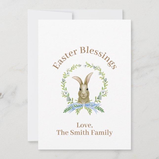 Personalised Easter Blessings Watercolor Rabbit Holiday Card (Front)