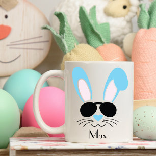 Personalised Easter Blue Boy Bunny With Sunglasses Coffee Mug