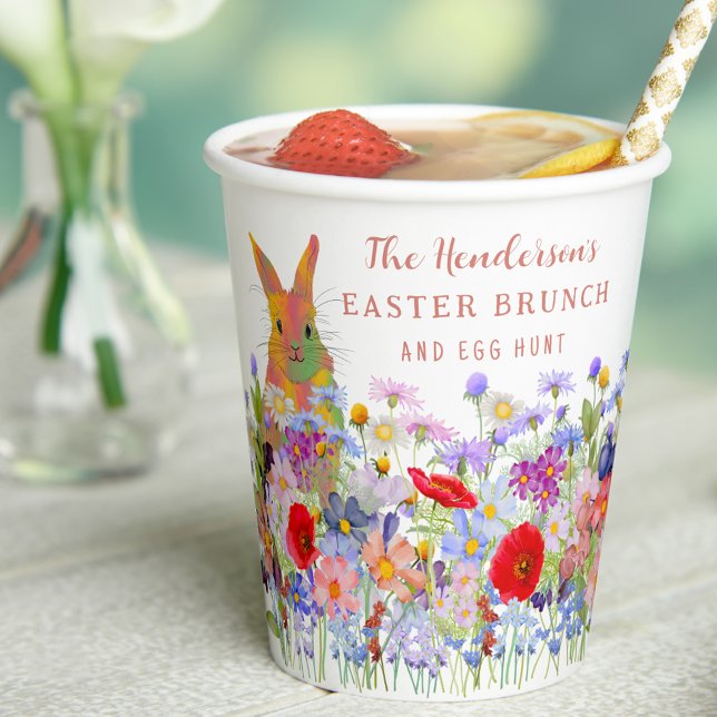Personalised Easter Brunch Egg Hunt Bunny Floral Paper Cups (Personalized Easter brunch egg hunt cute bunny spring floral party paper cups Watercolor wildflowers)