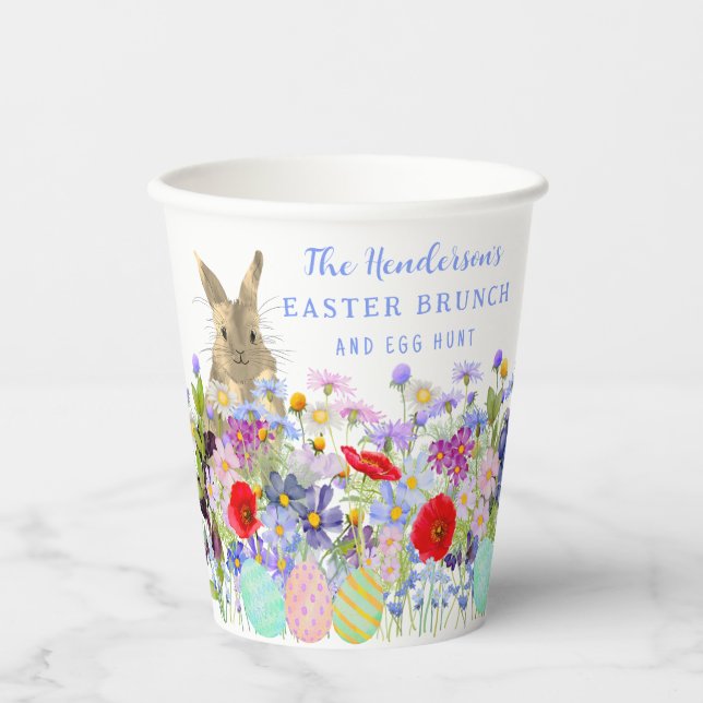 Personalised Easter Brunch Egg Hunt Bunny Floral Paper Cups (Front)