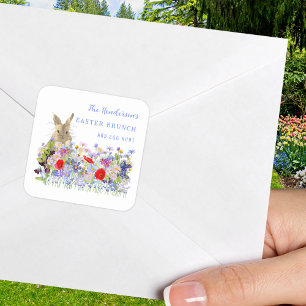 Personalised Easter Brunch Egg Hunt Bunny Floral Square Sticker