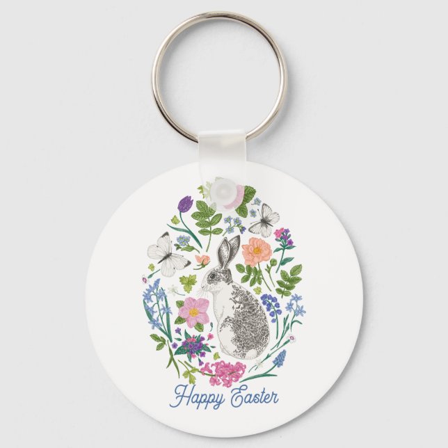 Personalised Easter Bunny and Flower  Key Ring (Front)