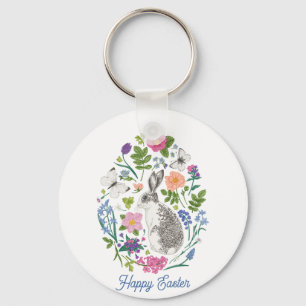 Personalised Easter Bunny and Flower  Keychain