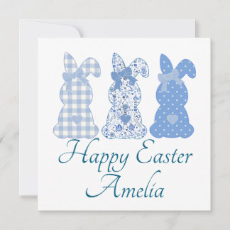 Personalised Easter Bunny Coquette Blue White Invitation