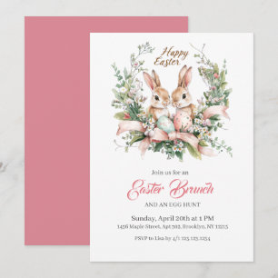 Personalised Easter Bunny, Egg, and Wreath Invitat Invitation
