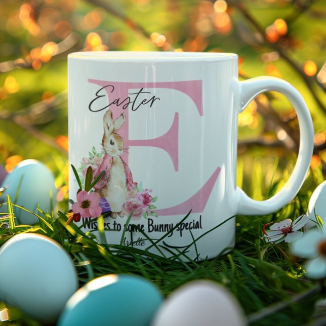 Personalised Easter Bunny Gift Pink Monogramemed Coffee Mug (Creator Uploaded)