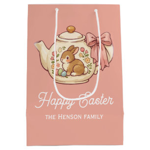 Personalised Easter Bunny Teapot Floral Medium Gift Bag
