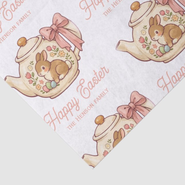 Personalised Easter Bunny Teapot Floral  Tissue Paper (Detail)