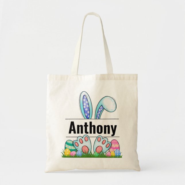 Personalised Easter Bunny Tote Bag - Custom Name  (Front)