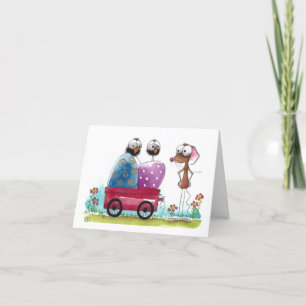 Personalised Easter Card - Whimsical Mouse & Birds