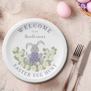 Personalised Easter Egg Hunt Bunny Spring Floral Paper Plate