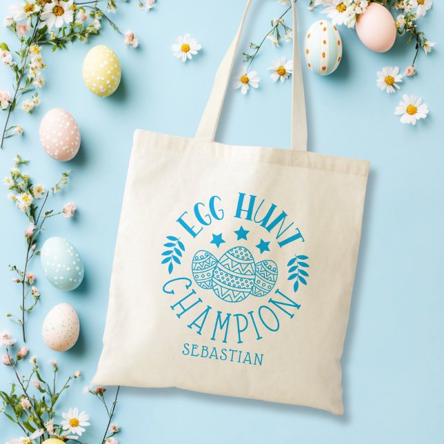 Personalised Easter Egg Hunt Champion Boy Blue Tote Bag (Personalized Easter Egg Hunt Champion Boy Blue Tote Bag)