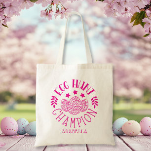 Personalised Easter Egg Hunt Champion Pink Girl Tote Bag
