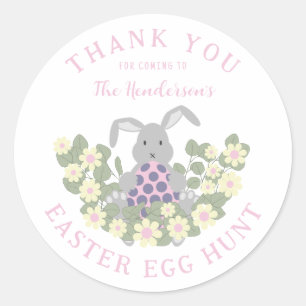 Personalised Easter Egg Hunt Cute Bunny Floral Classic Round Sticker