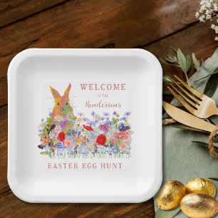 Personalised Easter Egg Hunt Cute Bunny Floral Paper Plate