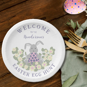 Personalised Easter Egg Hunt Cute Bunny Floral Paper Plate