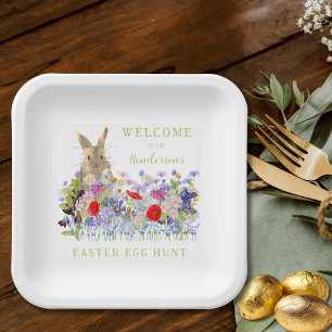Personalised Easter Egg Hunt Cute Bunny Wildflower Paper Plate