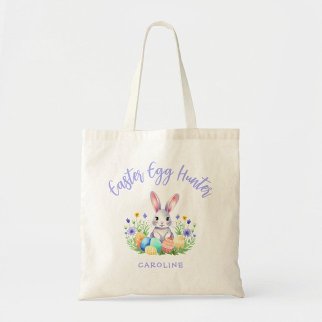 Personalised Easter Egg Hunter Bunny Tote Bag (Front)