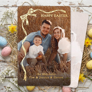 Personalised Easter Family Photo Gold Ribbon Bow