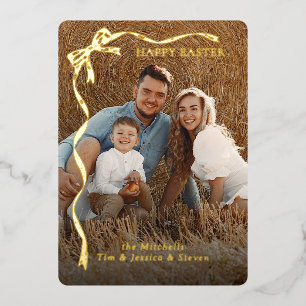 Personalised Easter Family Photo Gold Ribbon Bow