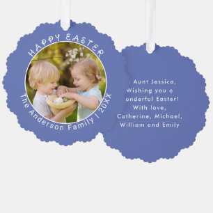 Personalised Easter Photo Tag Springtime Blue Tree Decoration Card