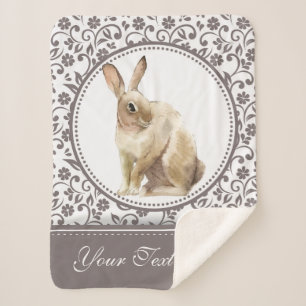 Personalised Easter Rabbit Floral Sherpa Blanket
