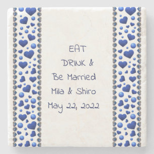 Personalised Eat&Drink, Blue glitter heart  Stone Coaster