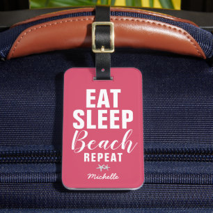 Personalised Eat Sleep Beach Repeat Travel Luggage Tag