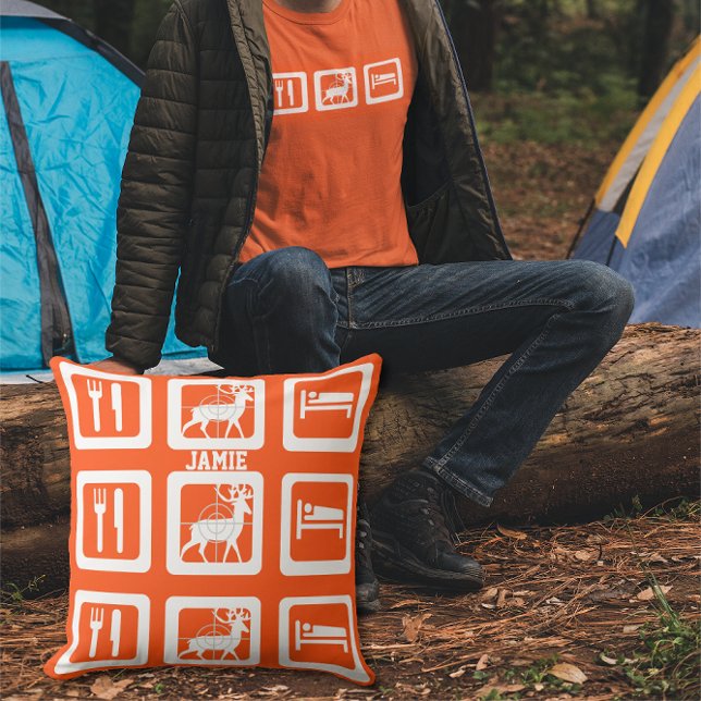 Personalised Eat Sleep Hunt Orange Pillow (Creator Uploaded)