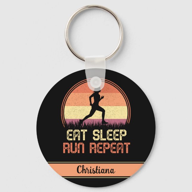 Personalised Eat Sleep Run Repeat Retro Athlete Key Ring (Front)