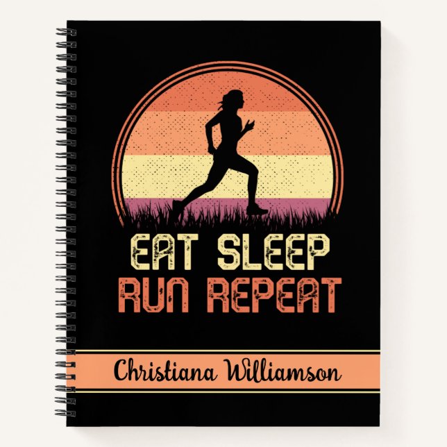 Personalised Eat Sleep Run Repeat Retro Athlete Notebook (Front)