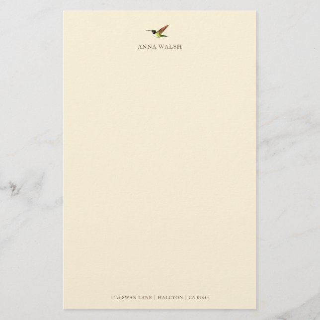 Personalised Ecru Anna's Hummingbird Stationery (Front)