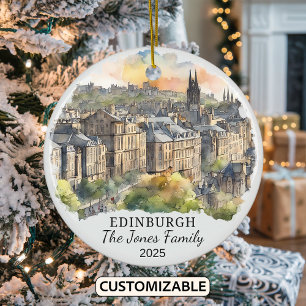Personalised Edinburgh Ornament, Scotland gift Ceramic Tree Decoration