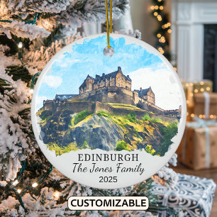 Personalised Edinburgh Ornament, Scotland Gift Ceramic Tree Decoration