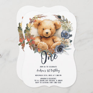 Personalised  Editable 1st Birthday Boy Bear Invitation